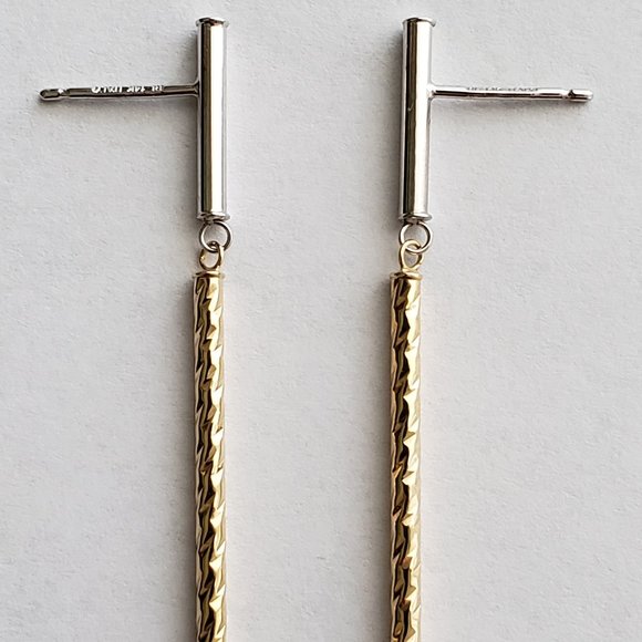 **SOLD**!4k Solid Two Tone Gold Stick/Dangle Earrings NIB/Tags - Picture 4 of 9